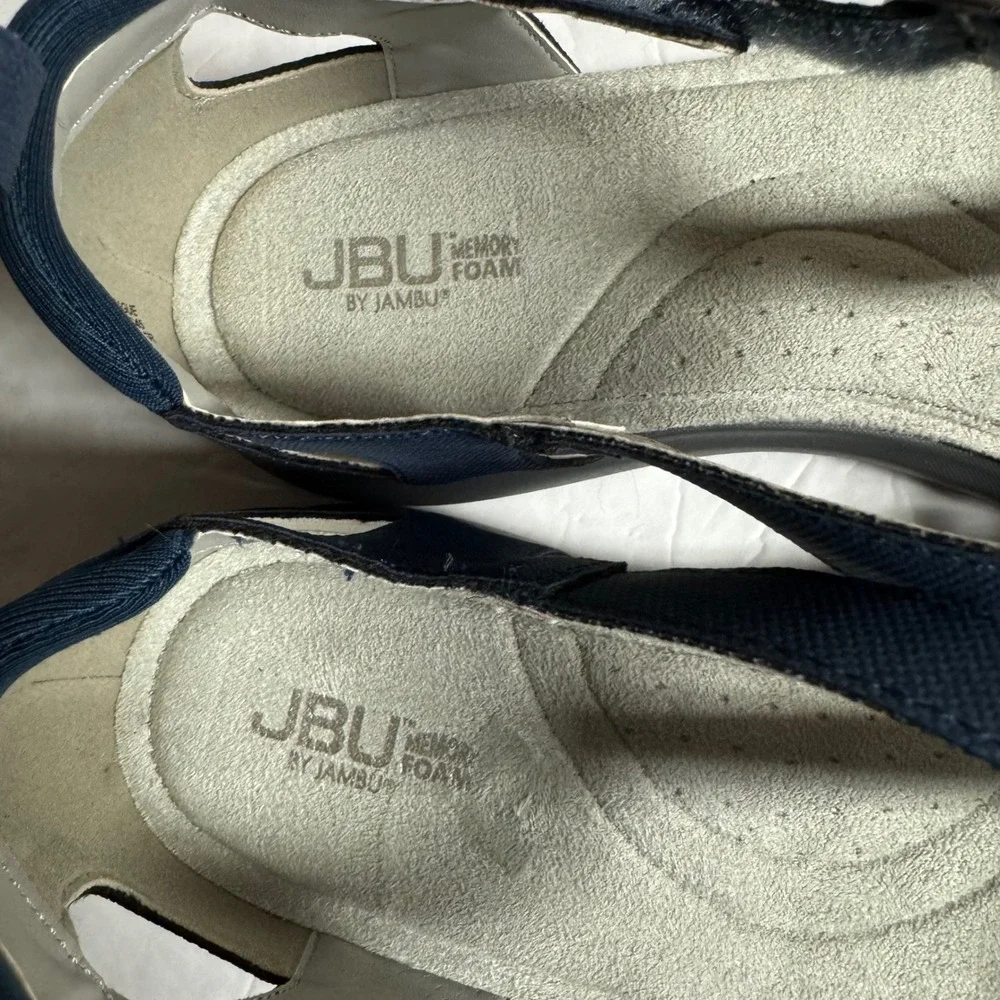 JBU by Jambu Pragije Navy Grey Braided T-Strap Memory Foam Sandals Womens 10M